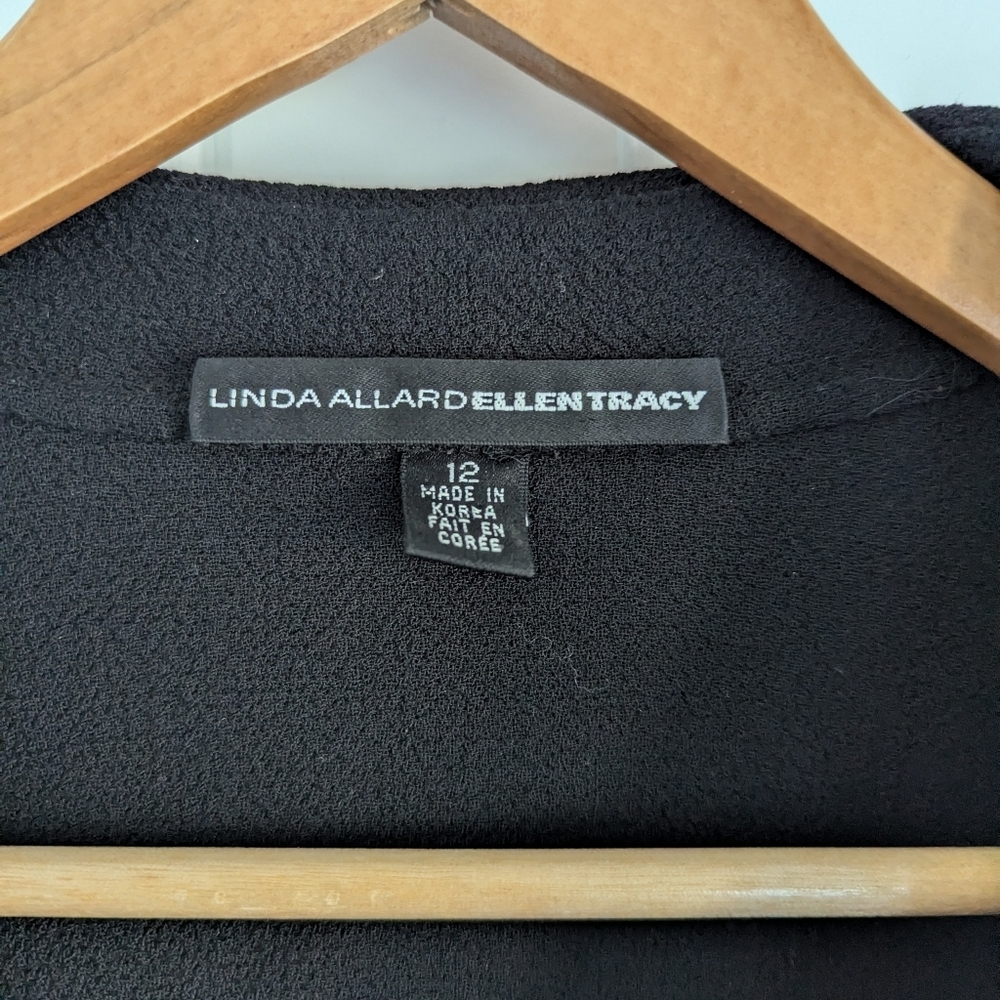 Linda Allard Ellen Tracey Black Wool Open Cardigen Blazer Size 12 - Picture 5 of 6